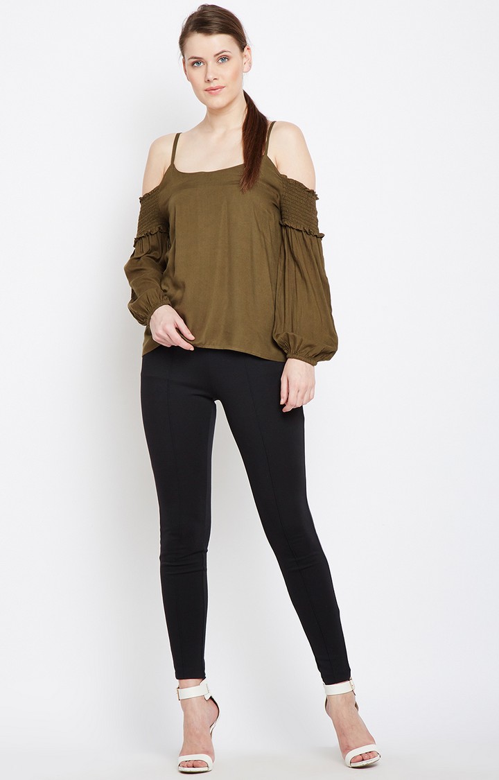Khaki Tone Strap Detail Top