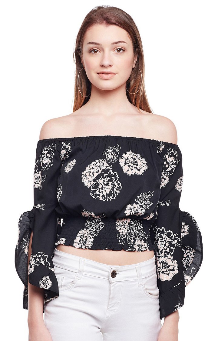 oxolloxo | Black & White Floral Off Shoulder Top
