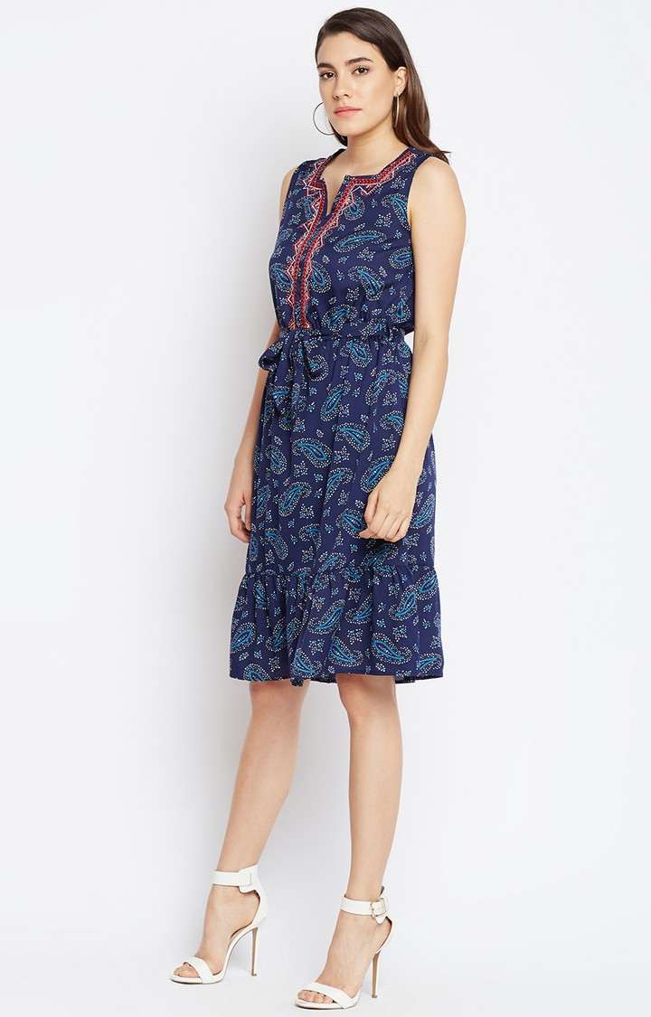 Motif Printed Stylised A-Line Dress