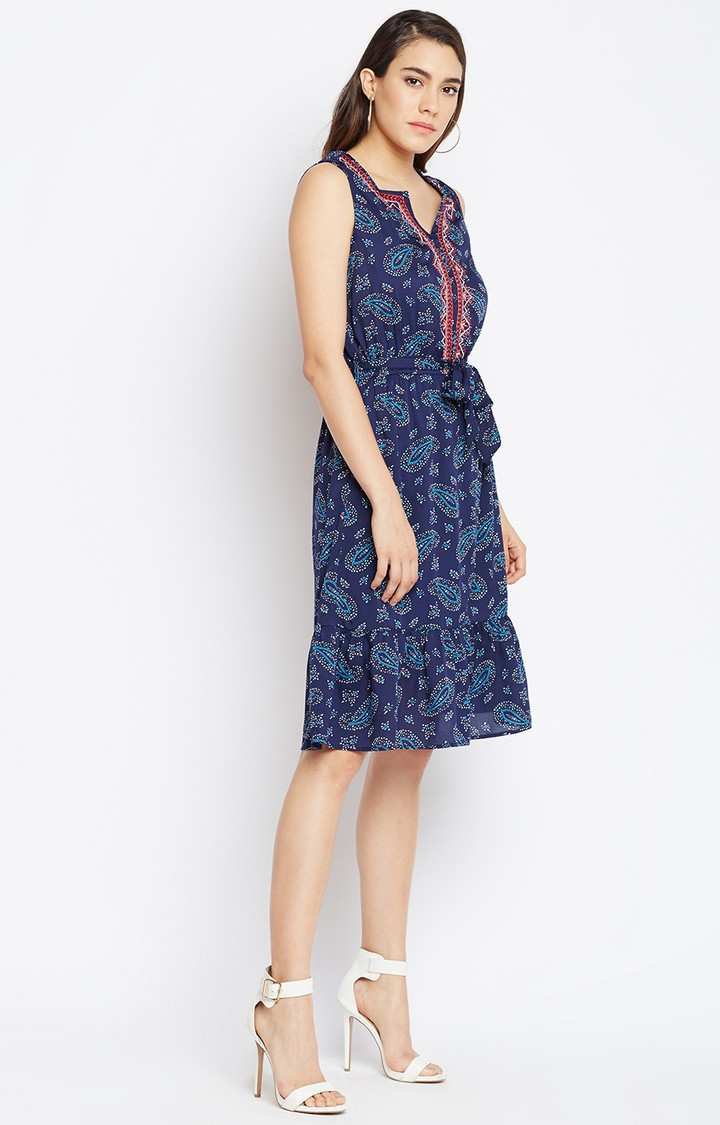 Motif Printed Stylised A-Line Dress