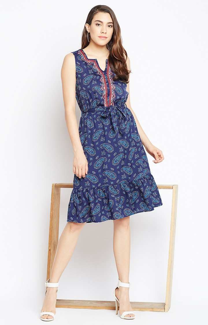 Motif Printed Stylised A-Line Dress
