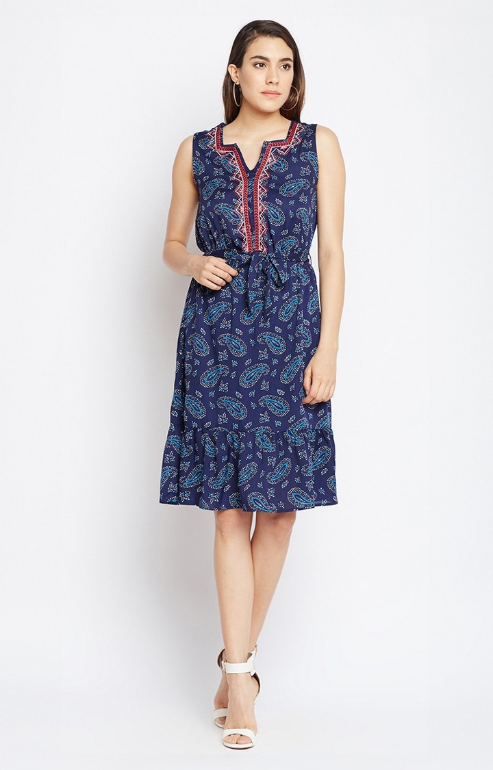 Motif Printed Stylised A-Line Dress