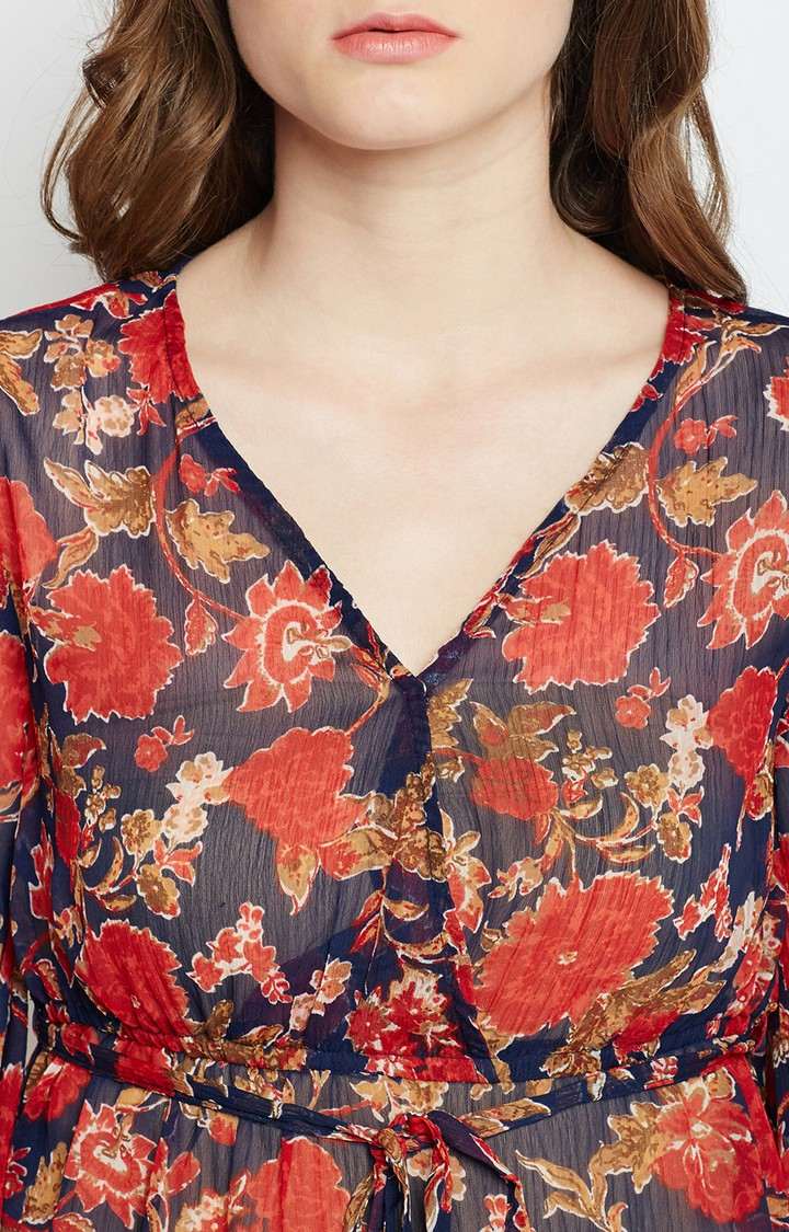 Oxblood Floral V Neck Top
