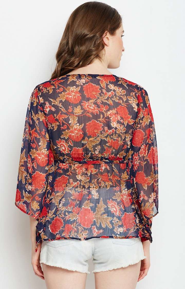 Oxblood Floral V Neck Top