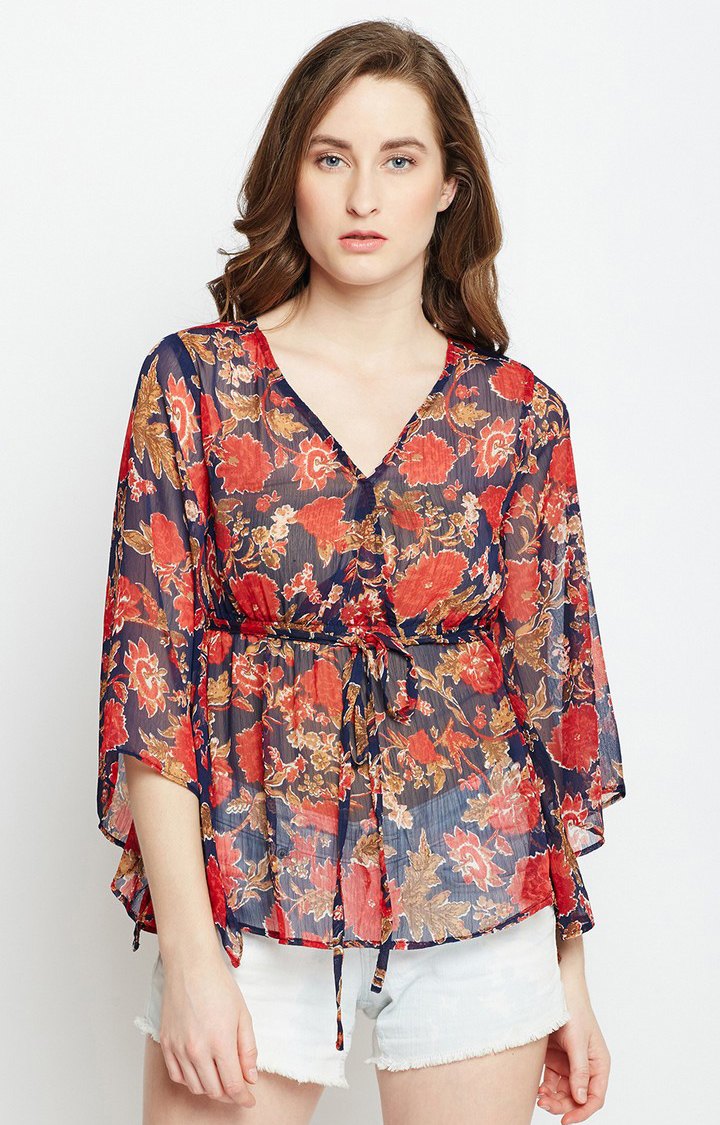 Oxblood Floral V Neck Top
