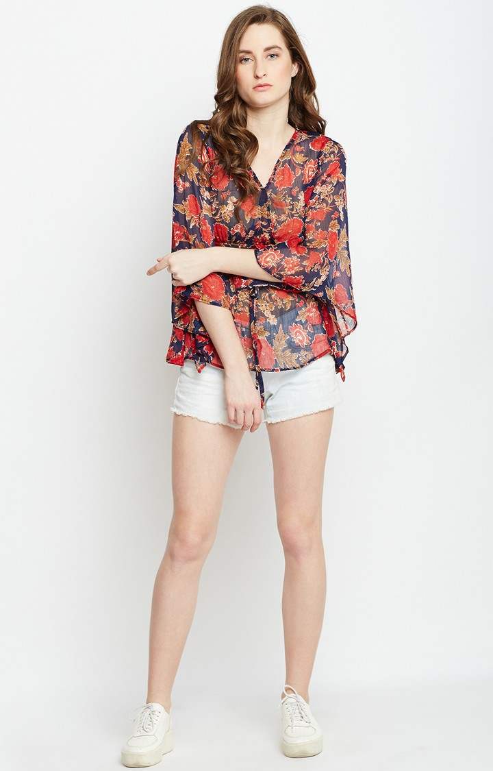 Oxblood Floral V Neck Top