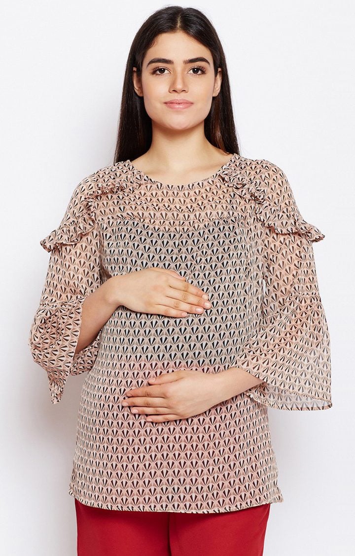 Shape & Size Printed Ruffle Maternity Top