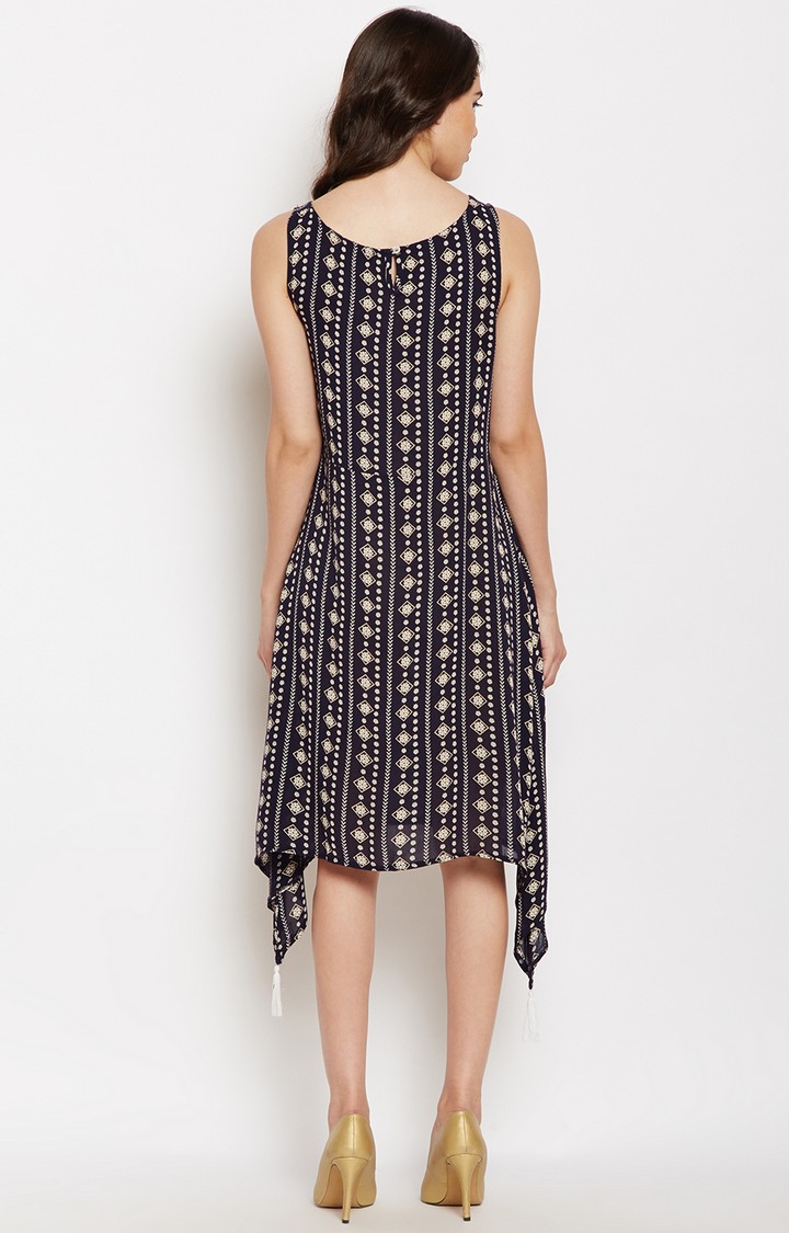 Abstart Printed Sleeveless Tassel Dress