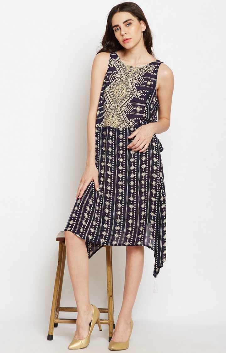 Abstart Printed Sleeveless Tassel Dress