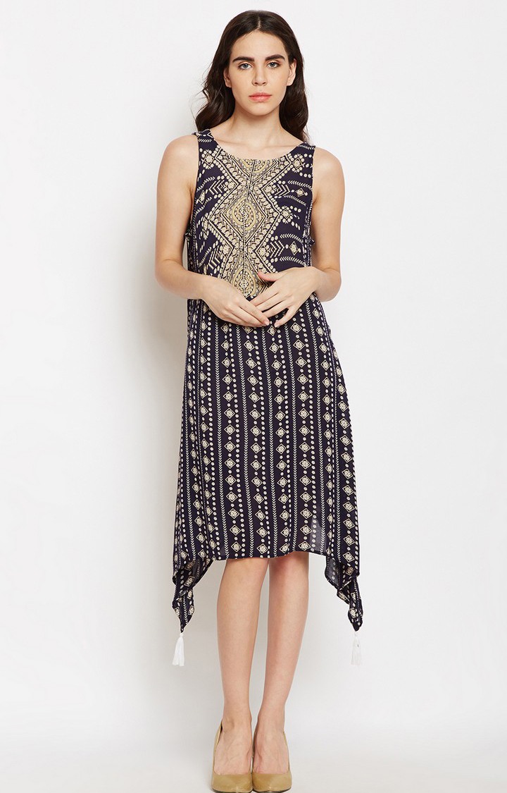 oxolloxo | Abstart Printed Sleeveless Tassel Dress
