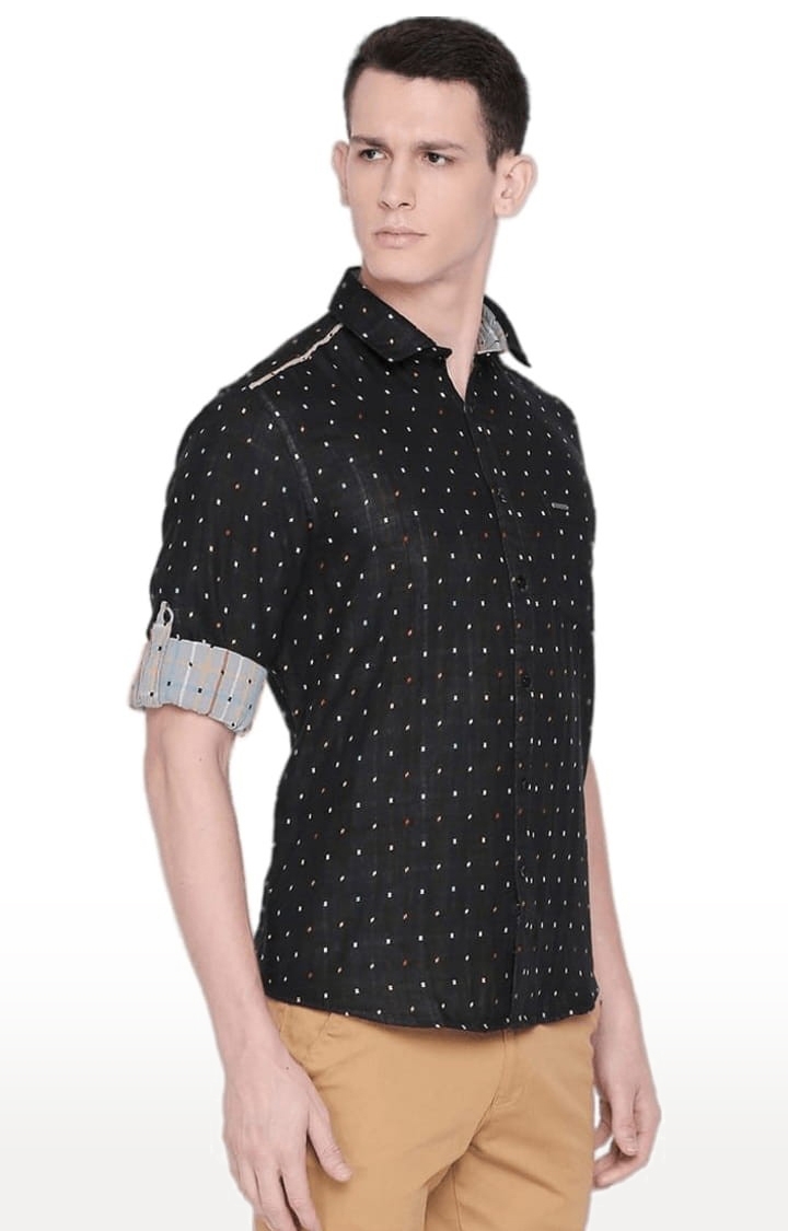 SOLEMIO | Men's Black Cotton Printed Casual Shirt 3