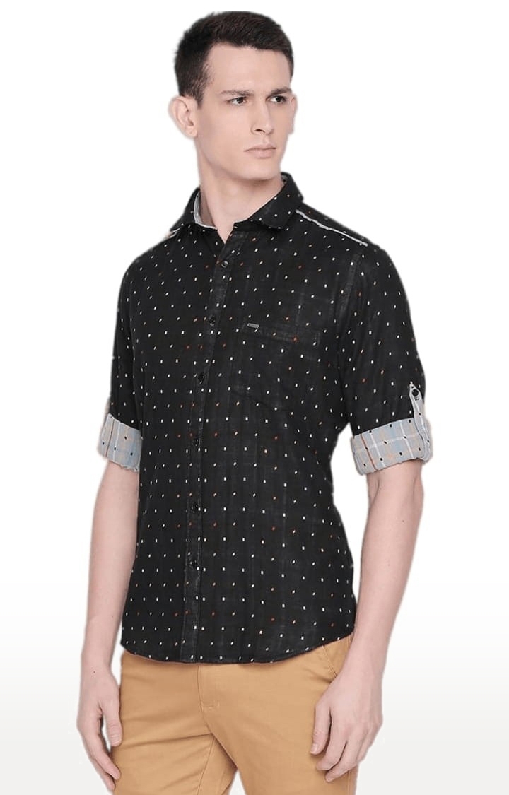SOLEMIO | Men's Black Cotton Printed Casual Shirt 2