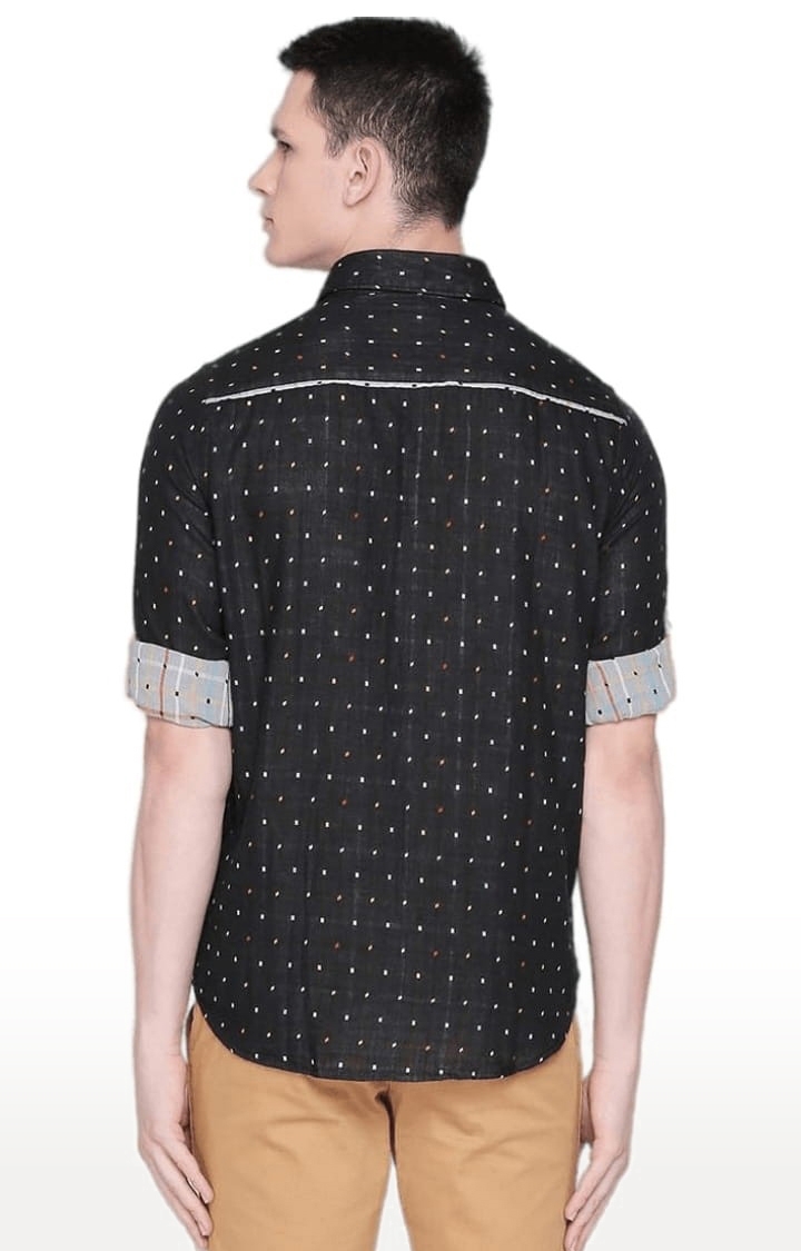 SOLEMIO | Men's Black Cotton Printed Casual Shirt 4