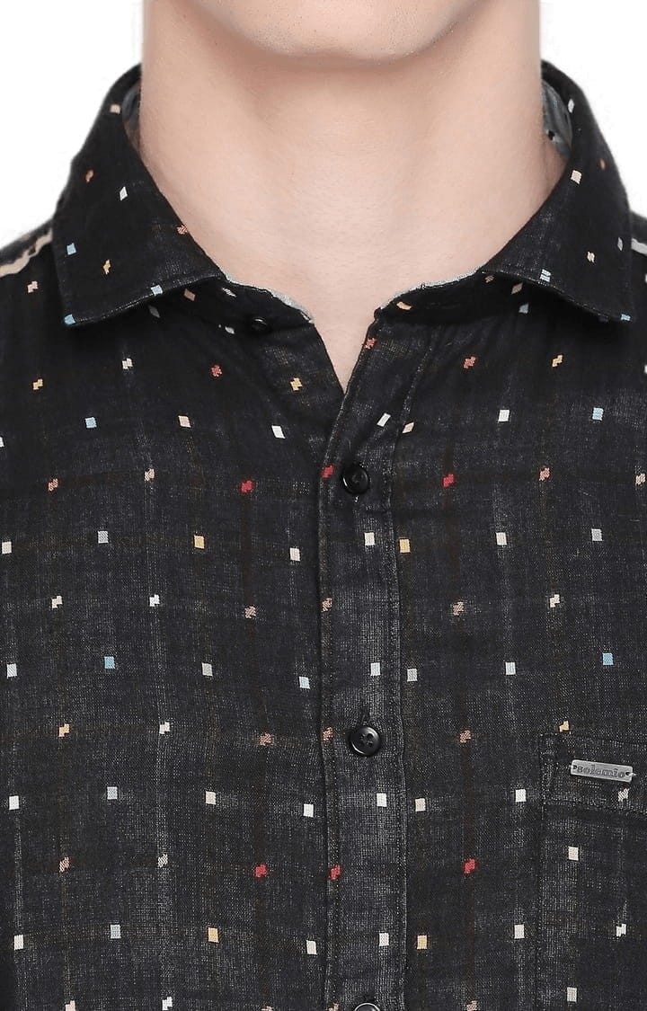 SOLEMIO | Men's Black Cotton Printed Casual Shirt 5