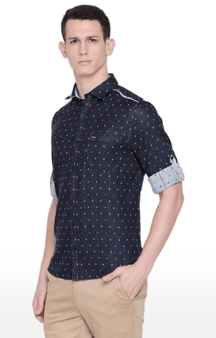 SOLEMIO | Men's Blue Cotton Printed Casual Shirt 2