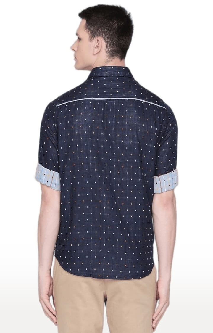 SOLEMIO | Men's Blue Cotton Printed Casual Shirt 4
