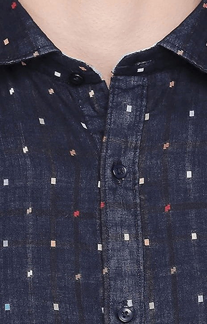 SOLEMIO | Men's Blue Cotton Printed Casual Shirt 5