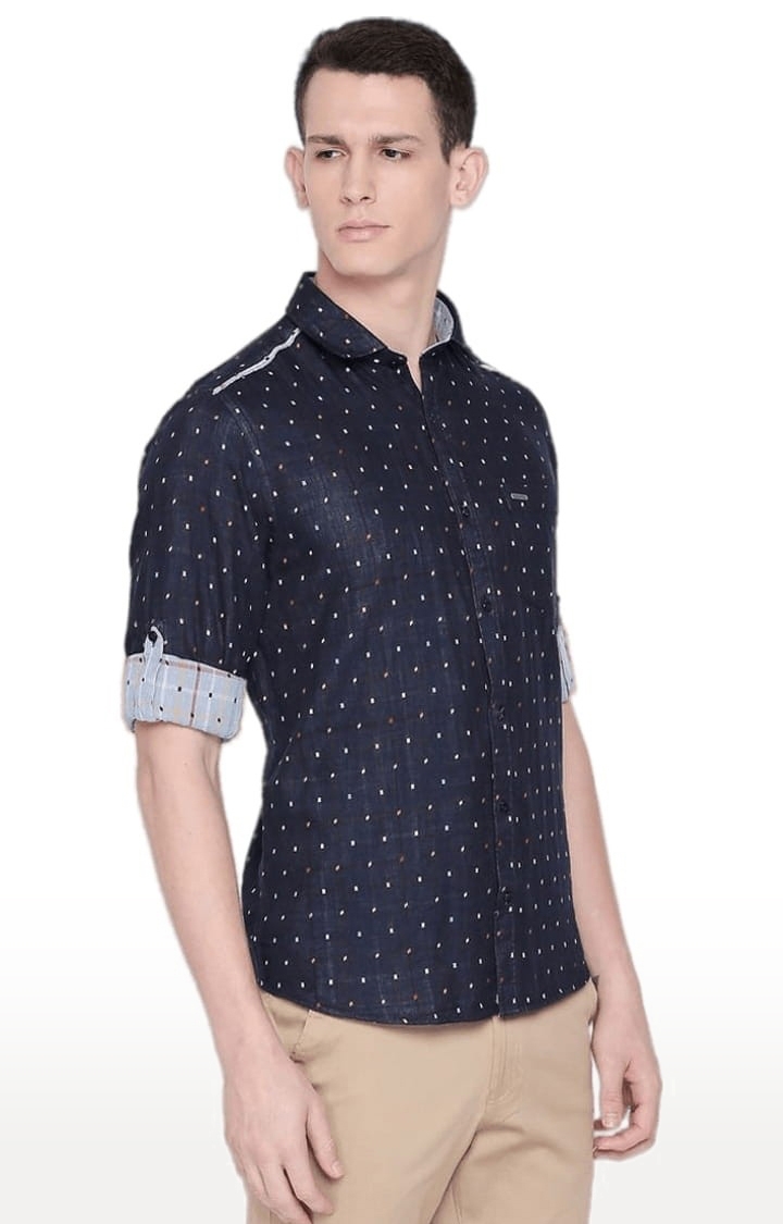 SOLEMIO | Men's Blue Cotton Printed Casual Shirt 3