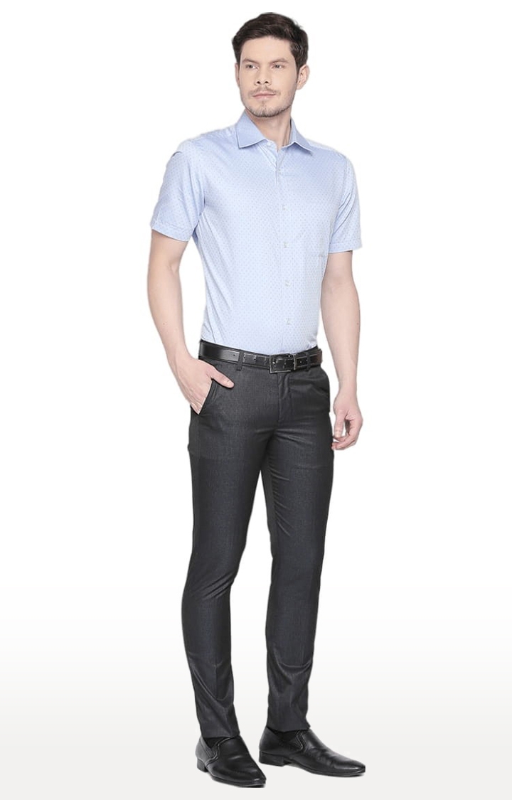 SOLEMIO | Men's Grey Polycotton Textured Formal Trousers 1