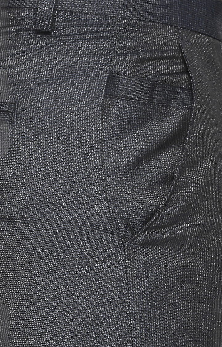 SOLEMIO | Men's Grey Polycotton Textured Formal Trousers 5