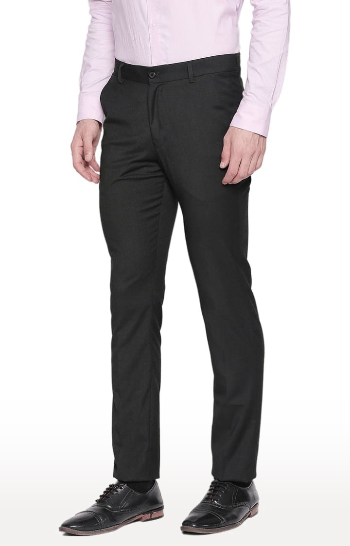 SOLEMIO | Men's Black Polycotton Solid Formal Trousers 2