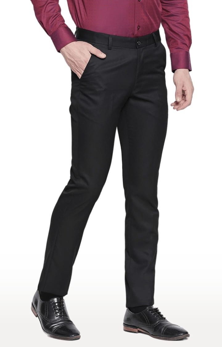 SOLEMIO | Men's Black Polycotton Solid Formal Trousers 3