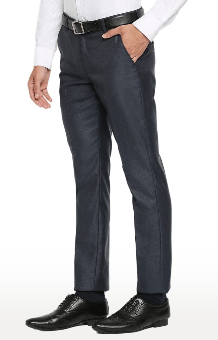 SOLEMIO | Men's Blue Polyester Solid Formal Trousers 2