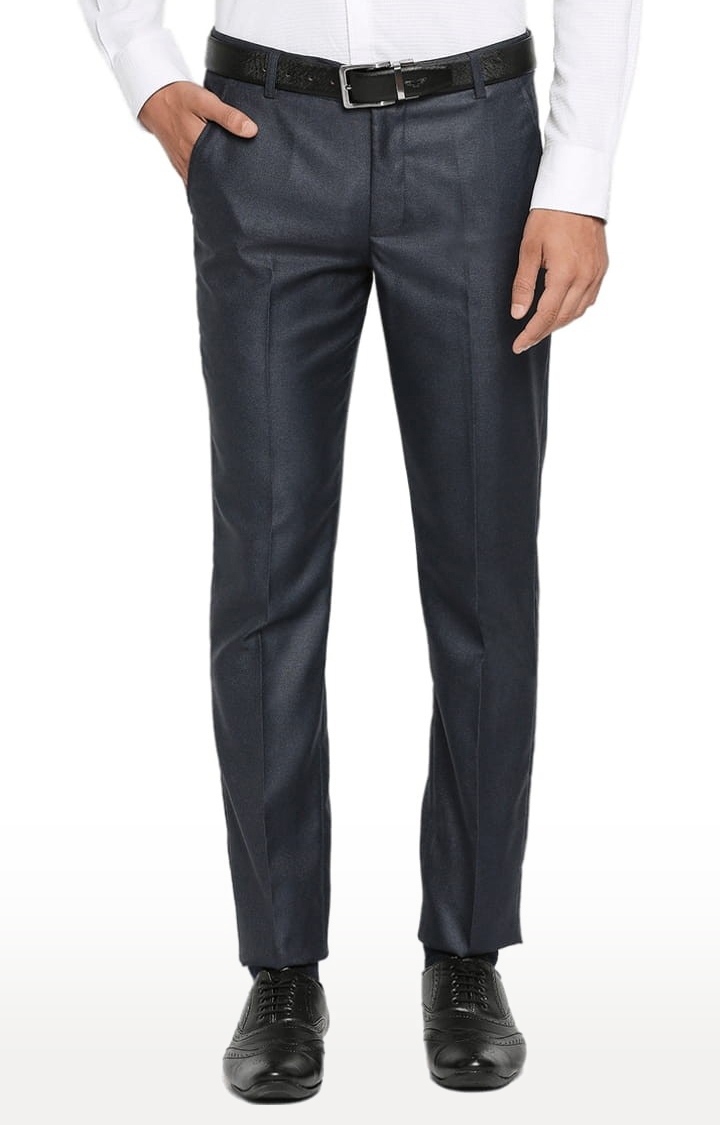 SOLEMIO | Men's Blue Polyester Solid Formal Trousers 0