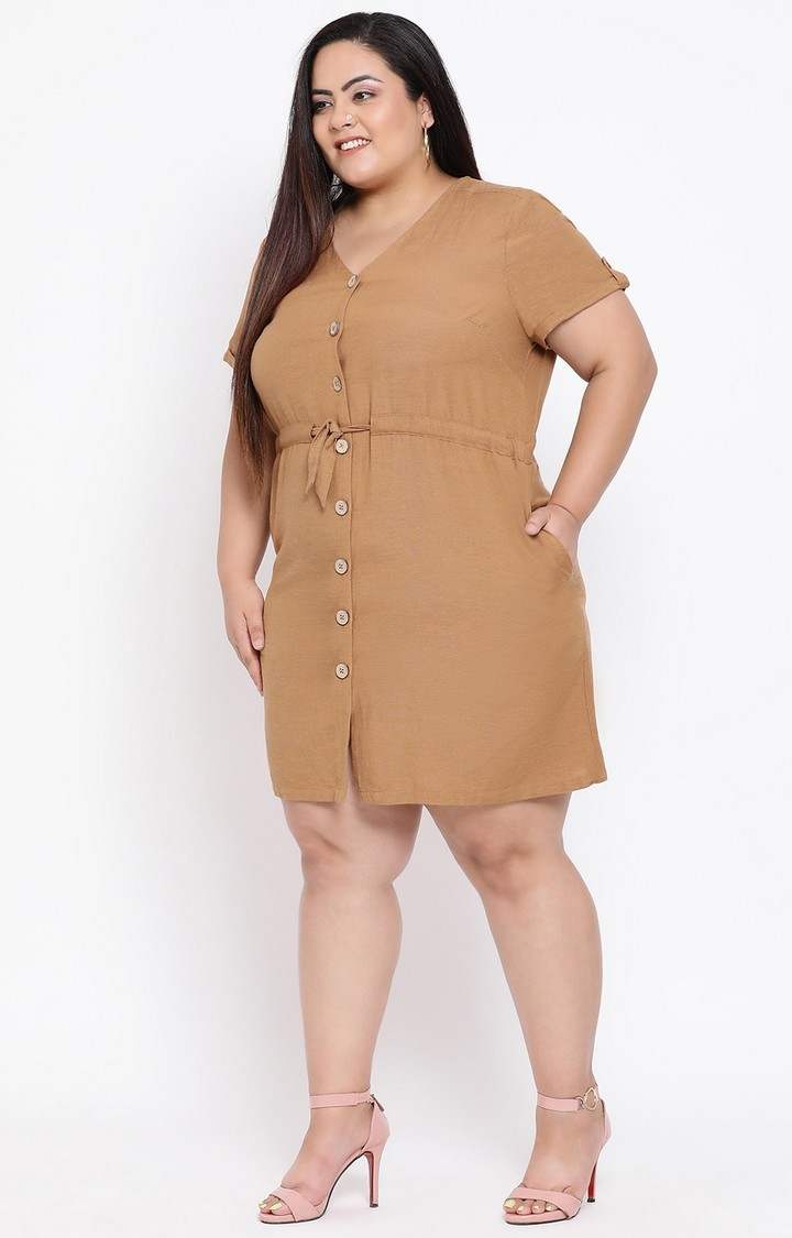 Camel Balenci Plus Size Shirt Dress