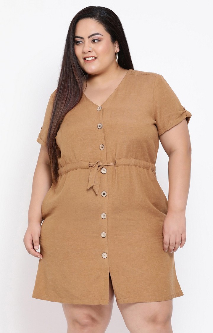 Camel Balenci Plus Size Shirt Dress