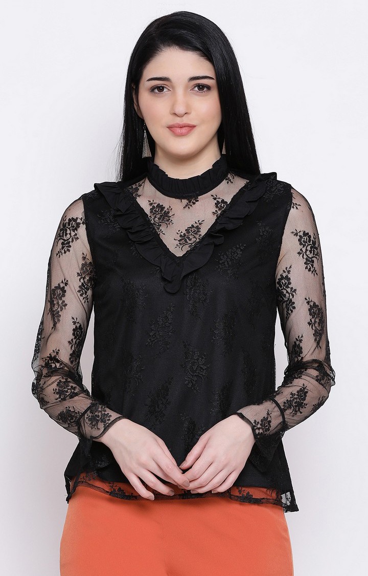 oxolloxo | Black Class Frill Women Top
