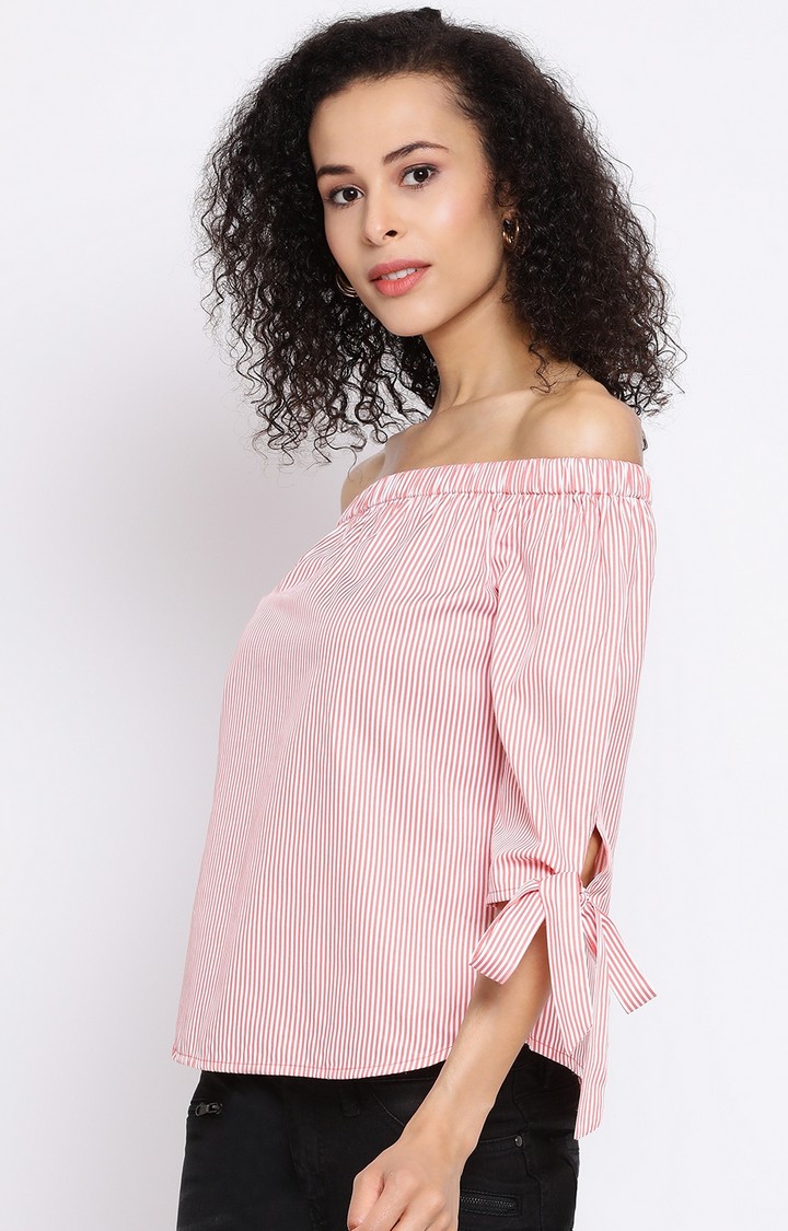 Stripe Anthem Off Shoulder Women Top