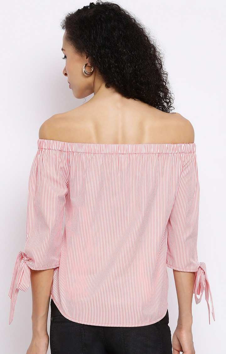 Stripe Anthem Off Shoulder Women Top