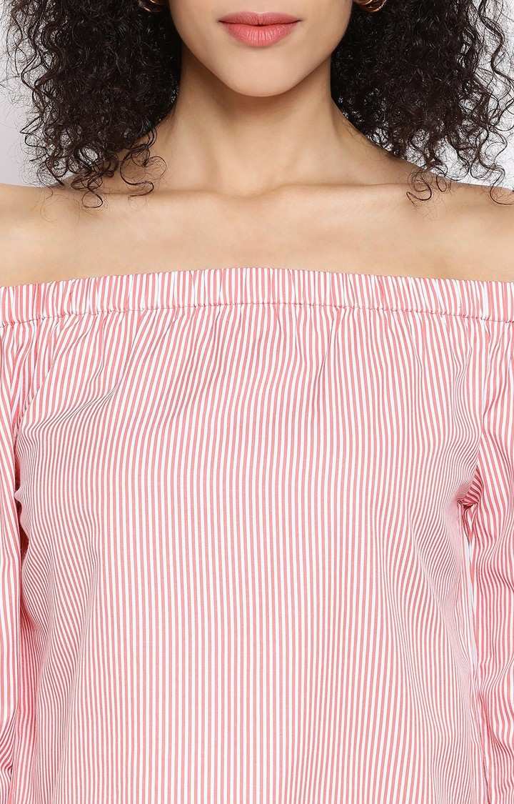 Stripe Anthem Off Shoulder Women Top