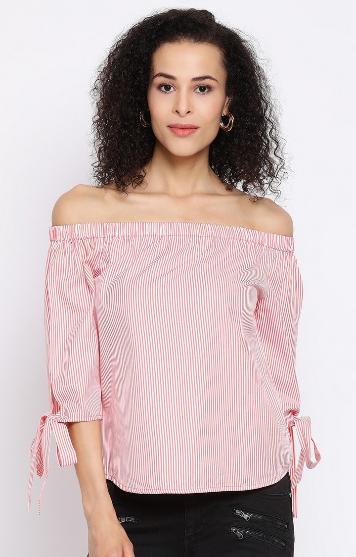 Stripe Anthem Off Shoulder Women Top