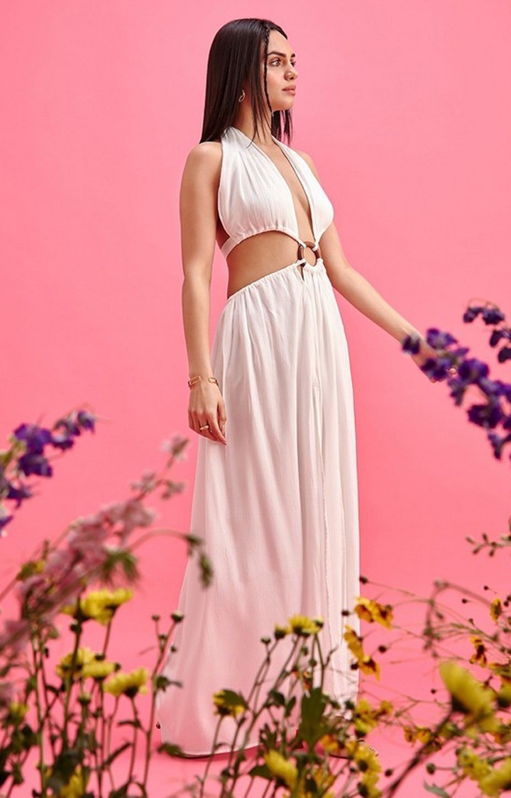 Halter Neck Maxi Dress with Wooden O-Ring