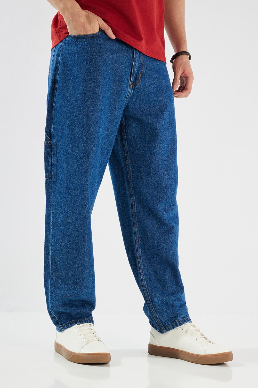 Mid Rise Blended Fabric Relaxed Fit Men's Jeans