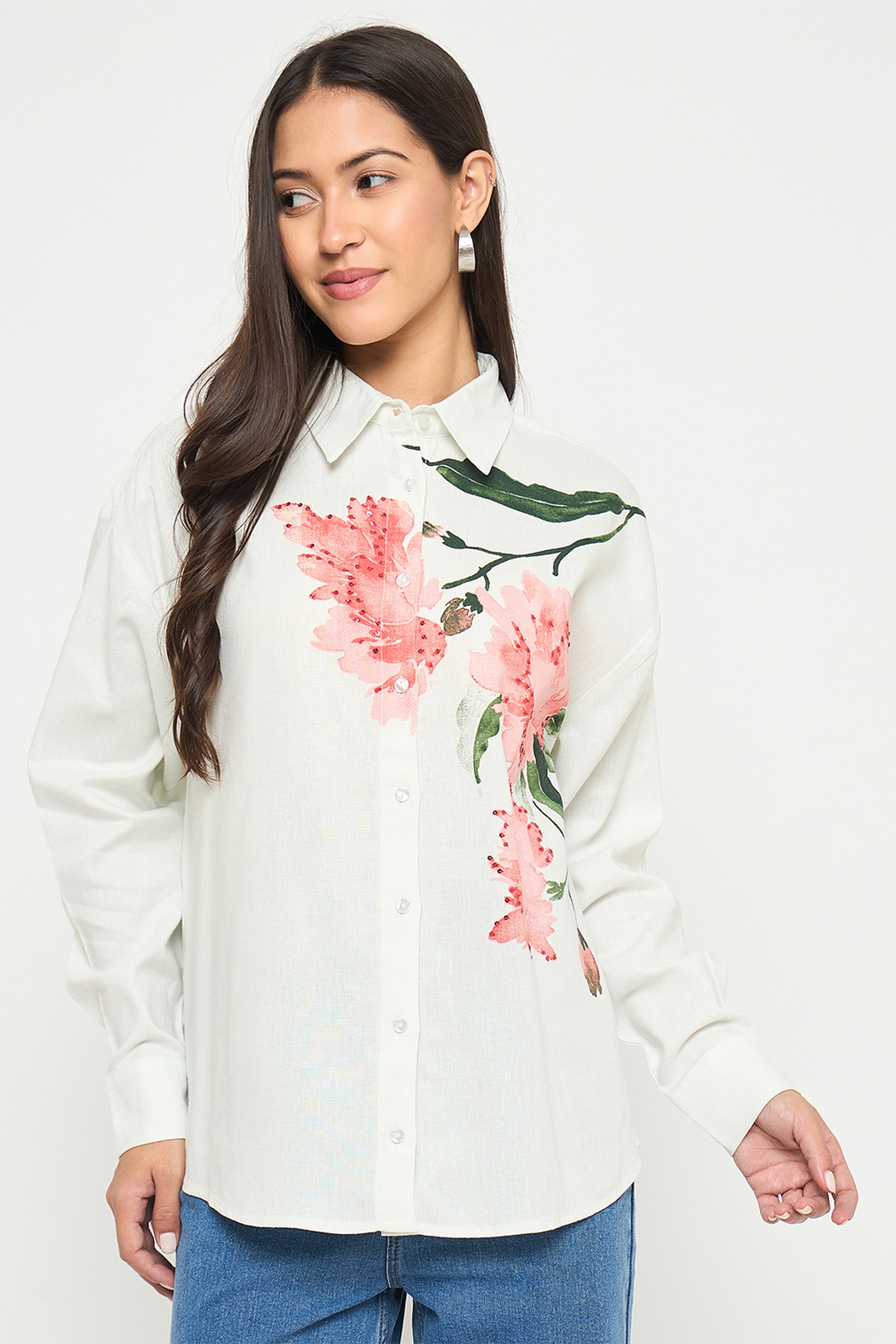 Madame Floral Viscose Regular Fit Women's Shirt
