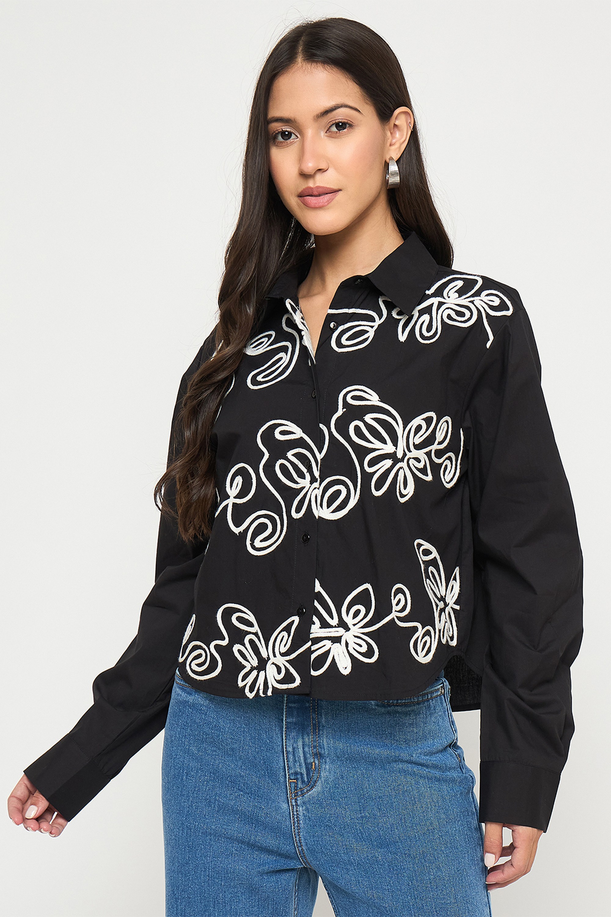 Madame Embroidered Cotton Regular Fit Women's Shirt