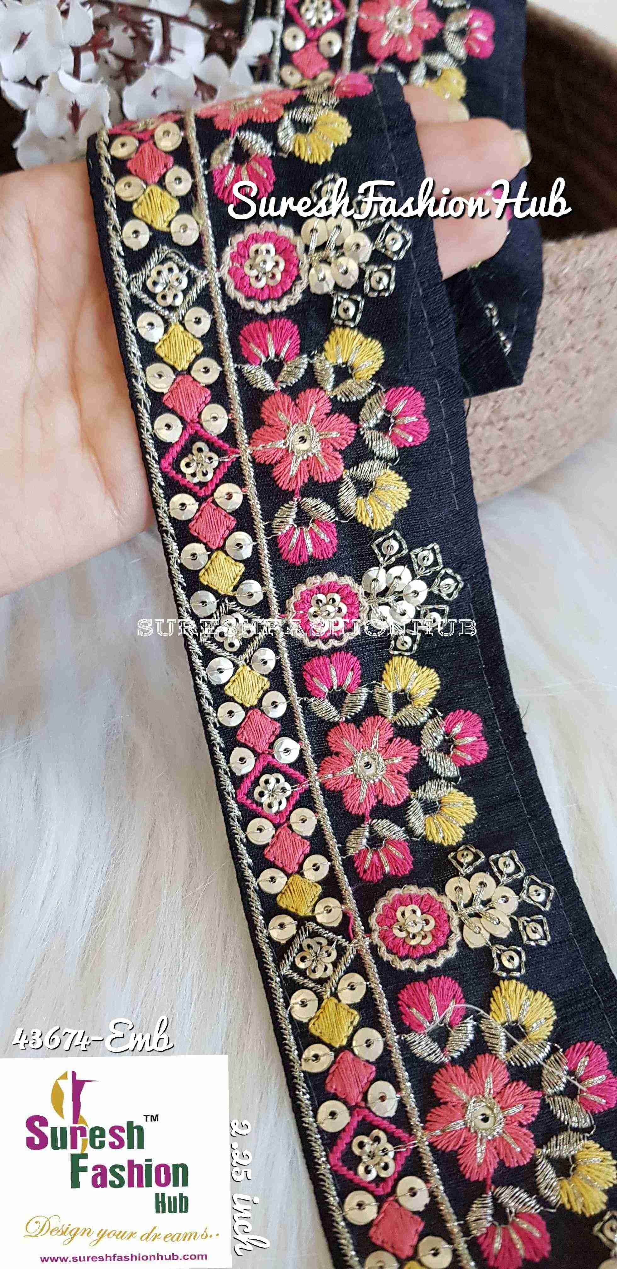 Fine Peachy Pink Mix Floral Embroidered Trim
