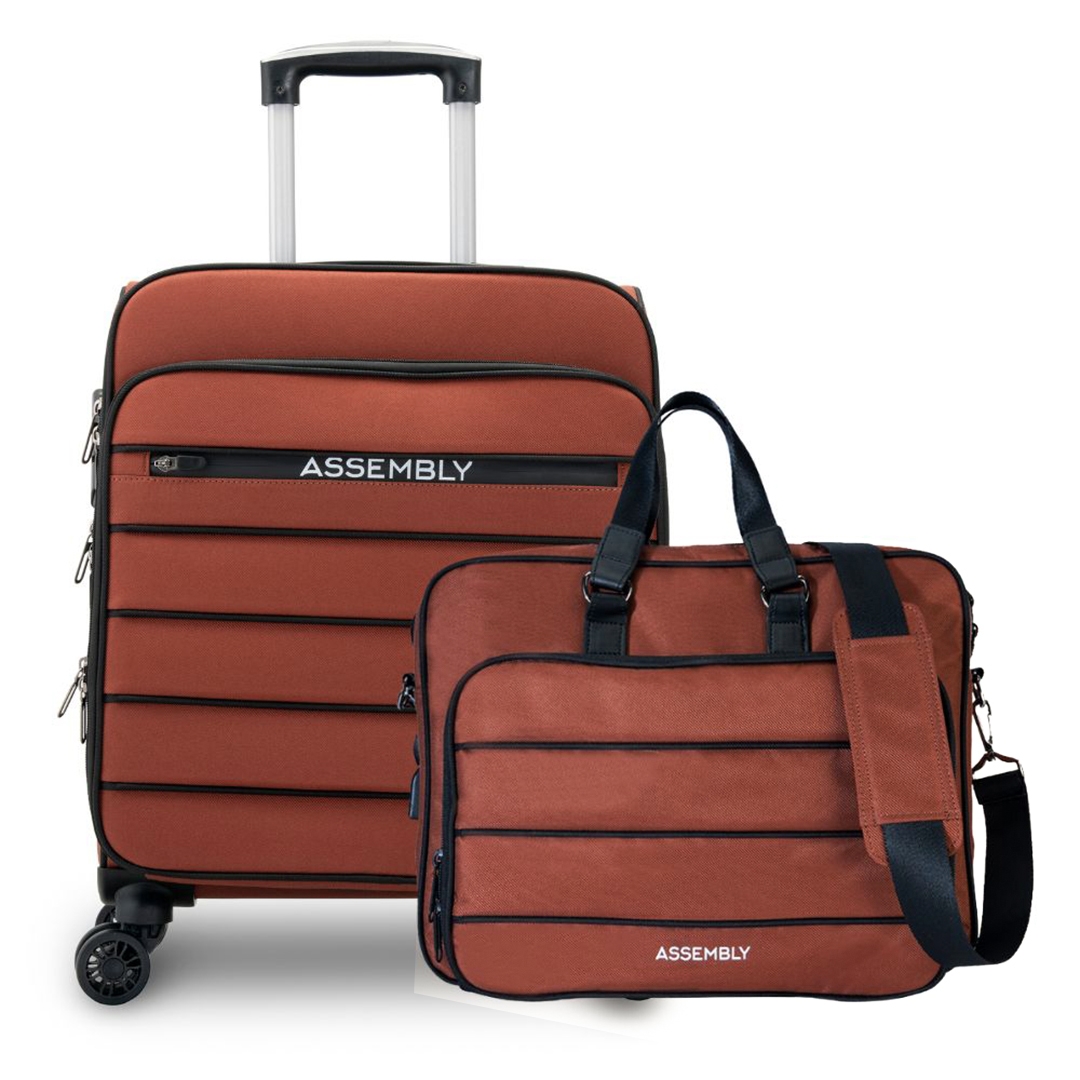 Combo: Cabin Luggage Trolley Bag and Laptop Bag | Free Packing Kit | Rust