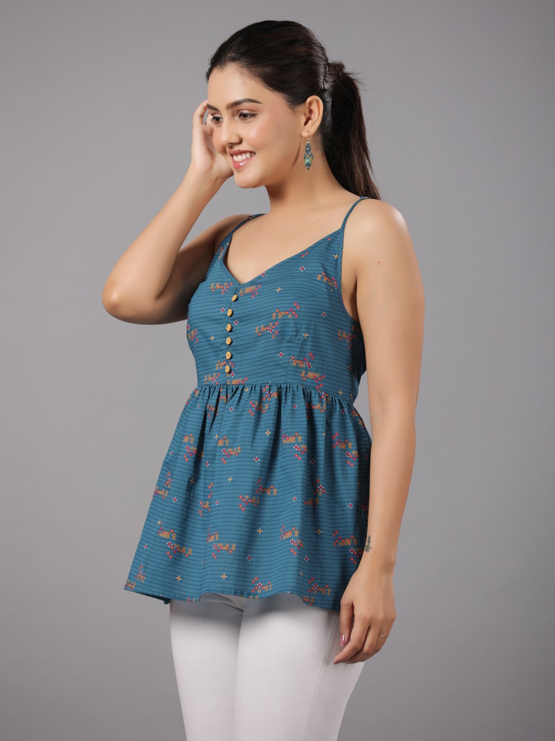 COTTON PRINTED STRAPPY TOP