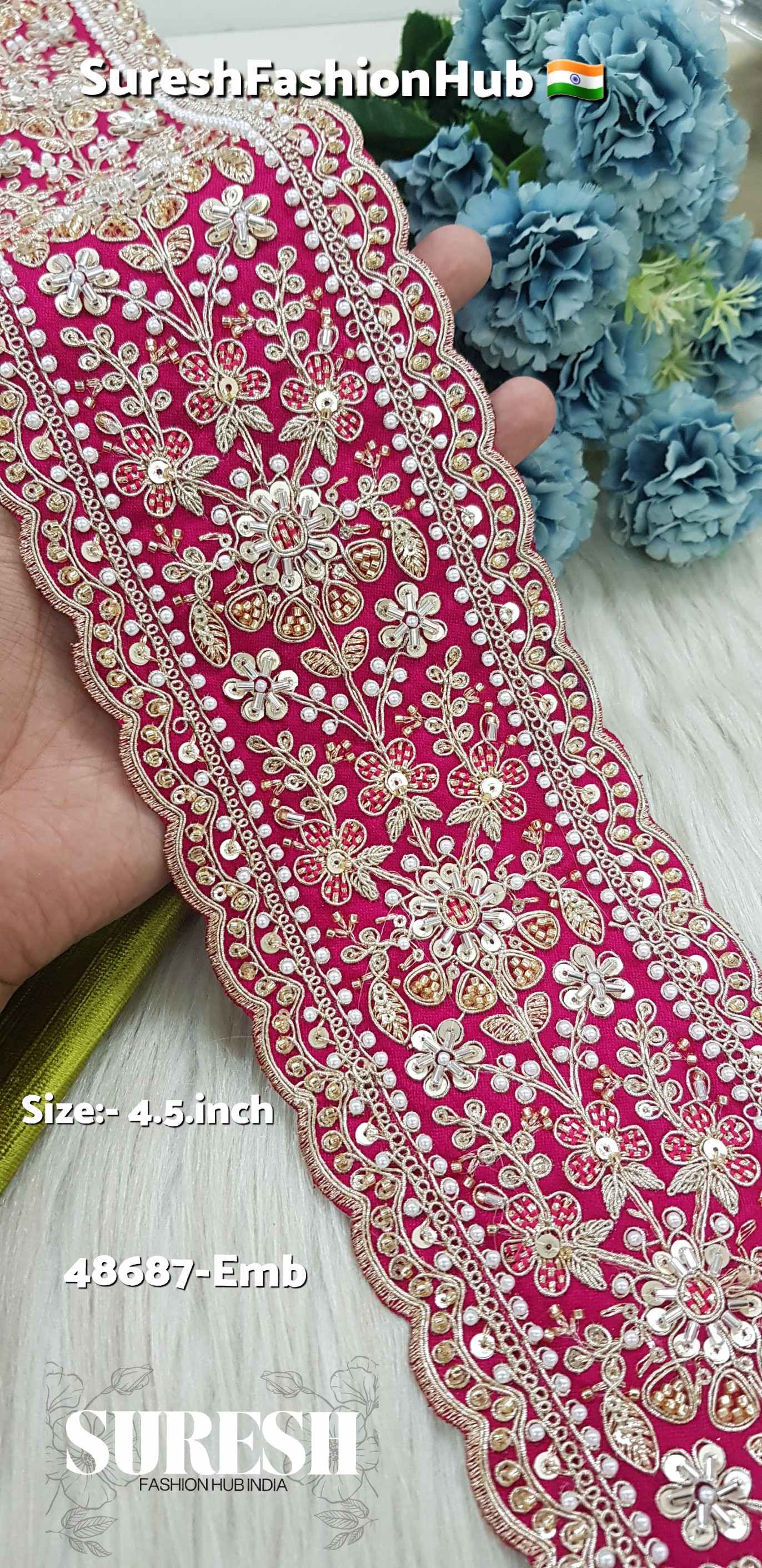 Maharani Double Scalloped Floral Border – 48687-Emb