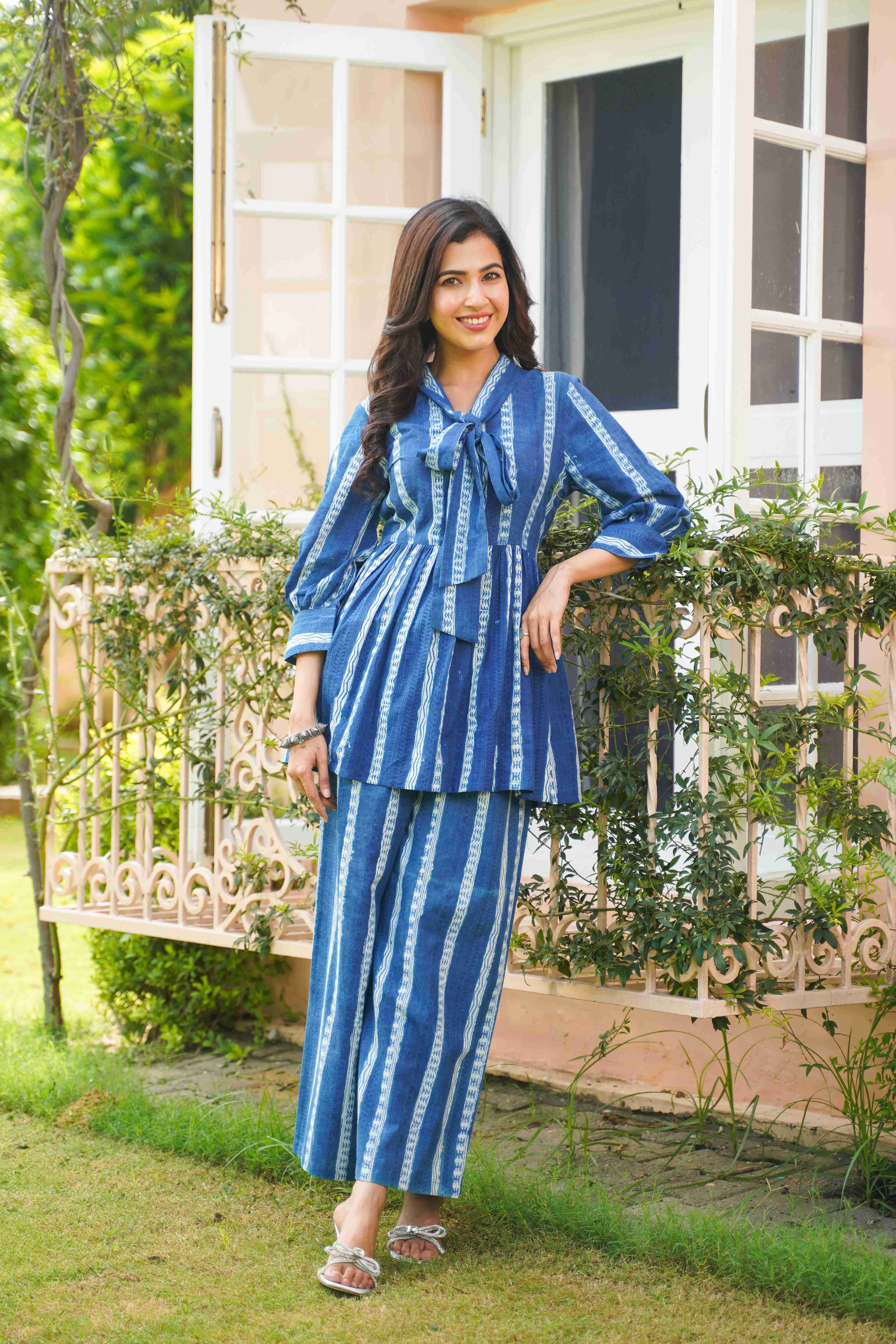 Cotton Striped Flared top & Palazzo