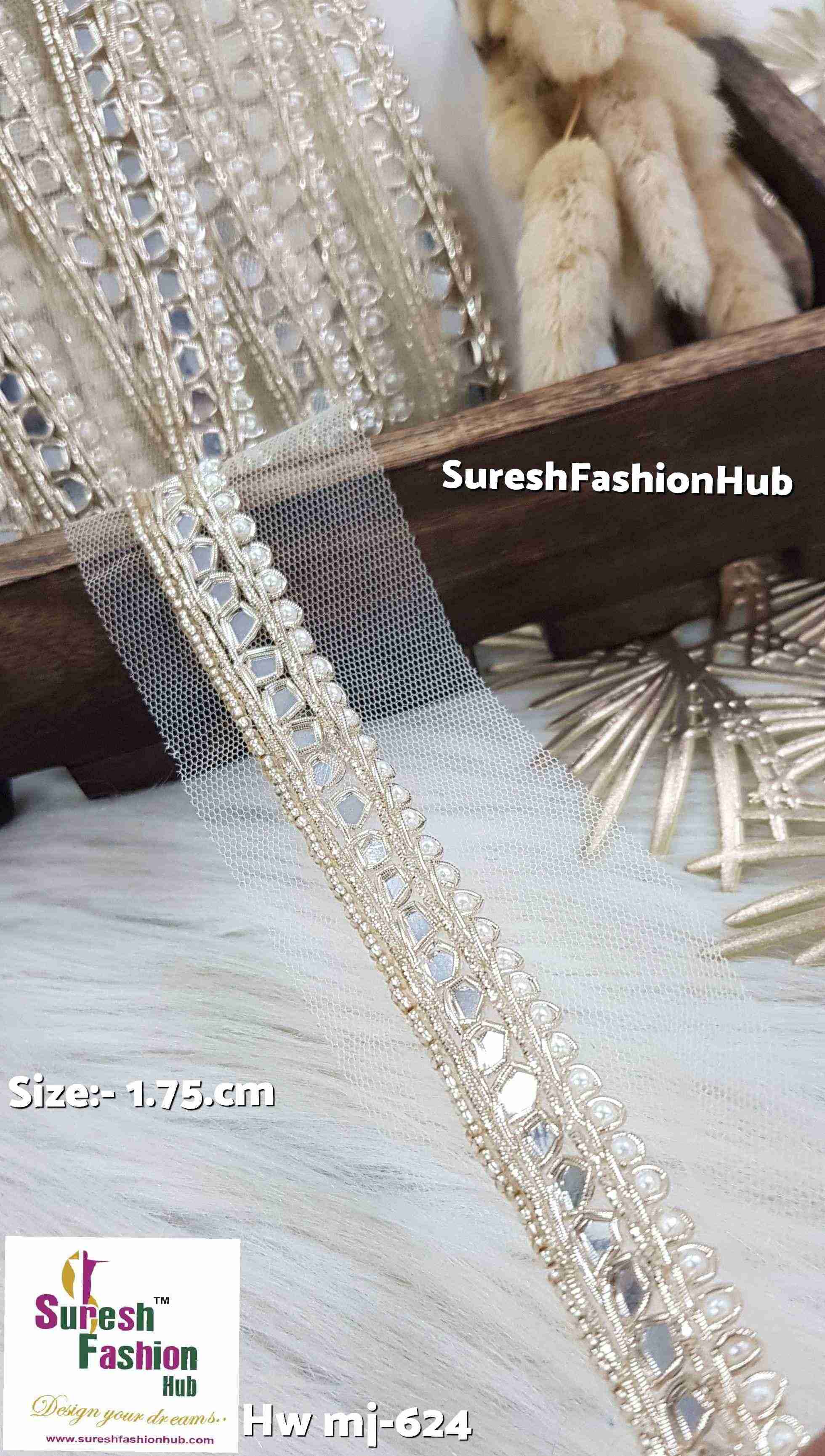 Pearl, Mirror, and Zardosi Handmade Lace