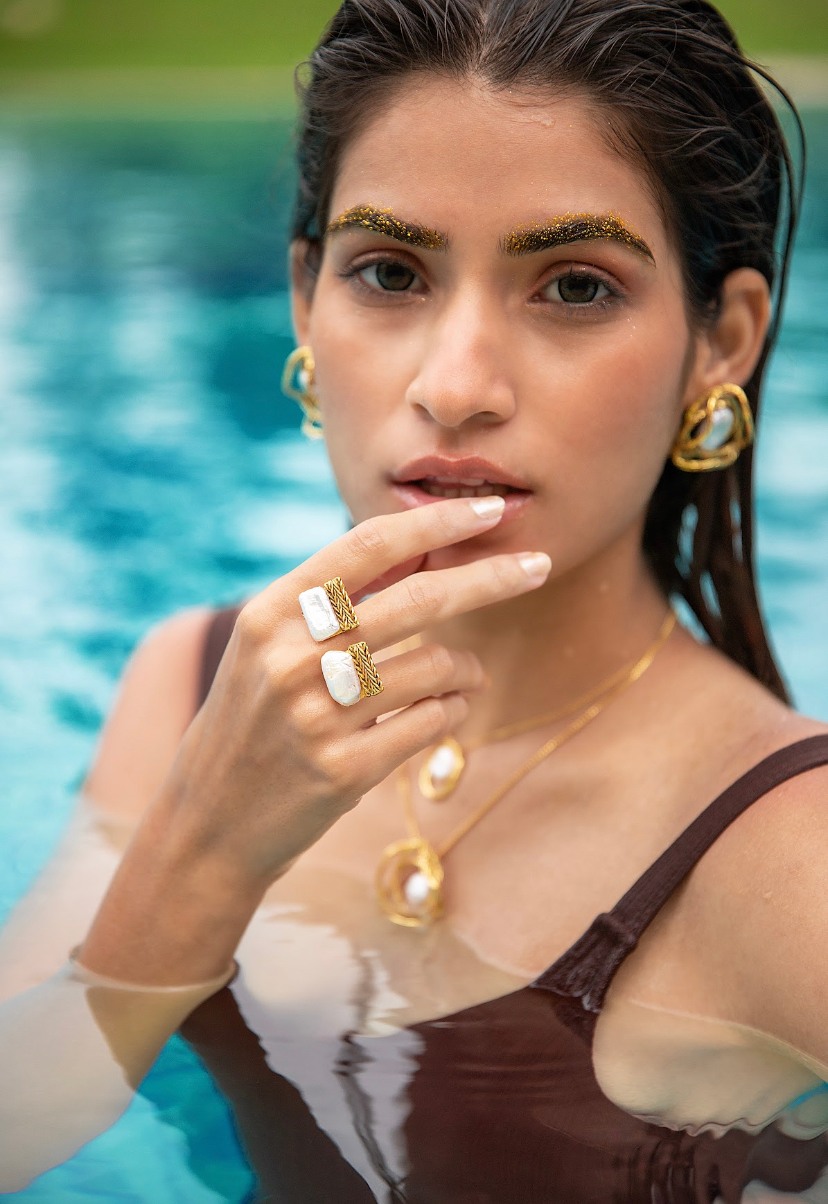 Gold Blaze duo pearl ring