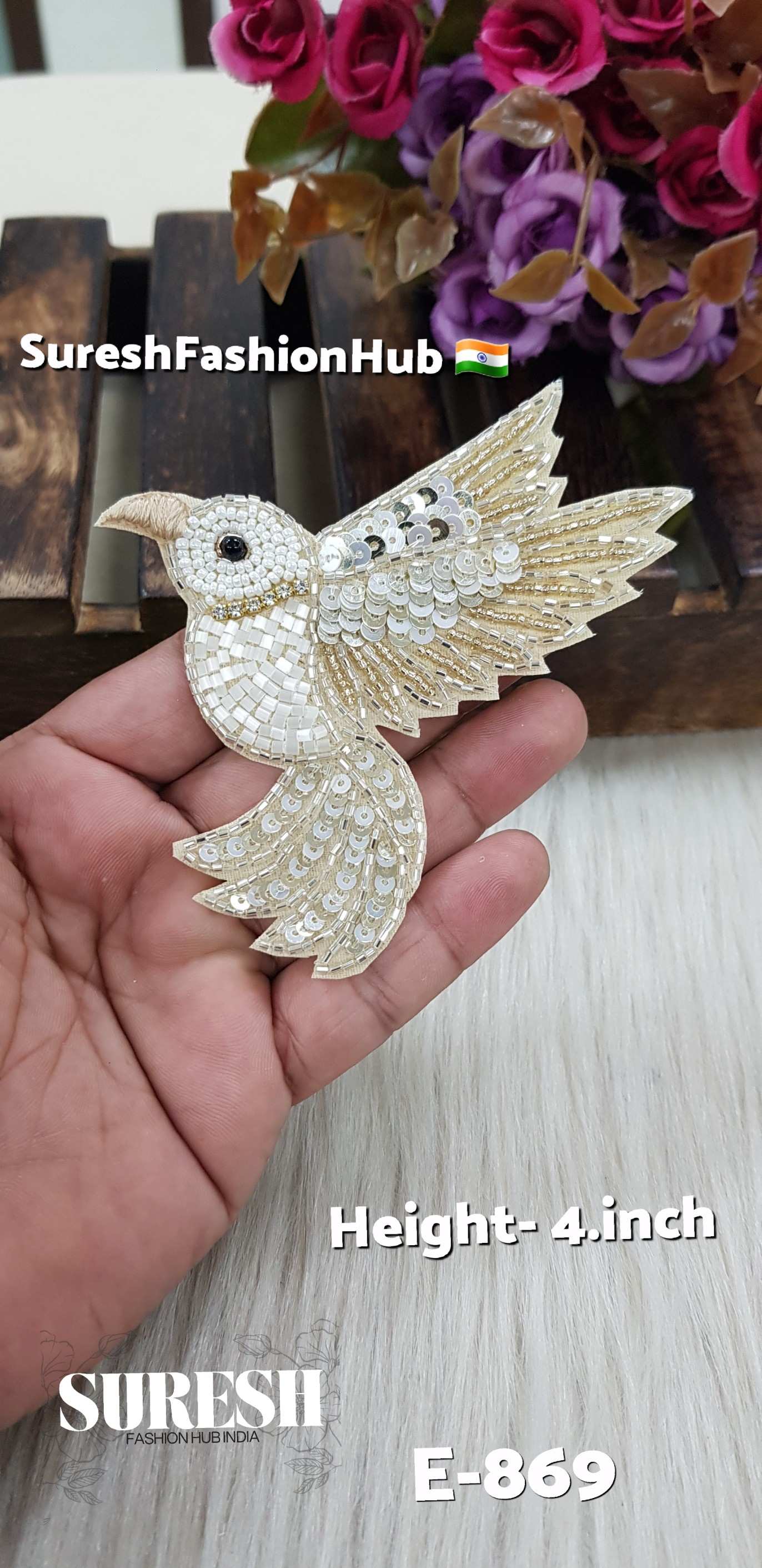 E-869 Light Cream Left Side Flying Bird Patch