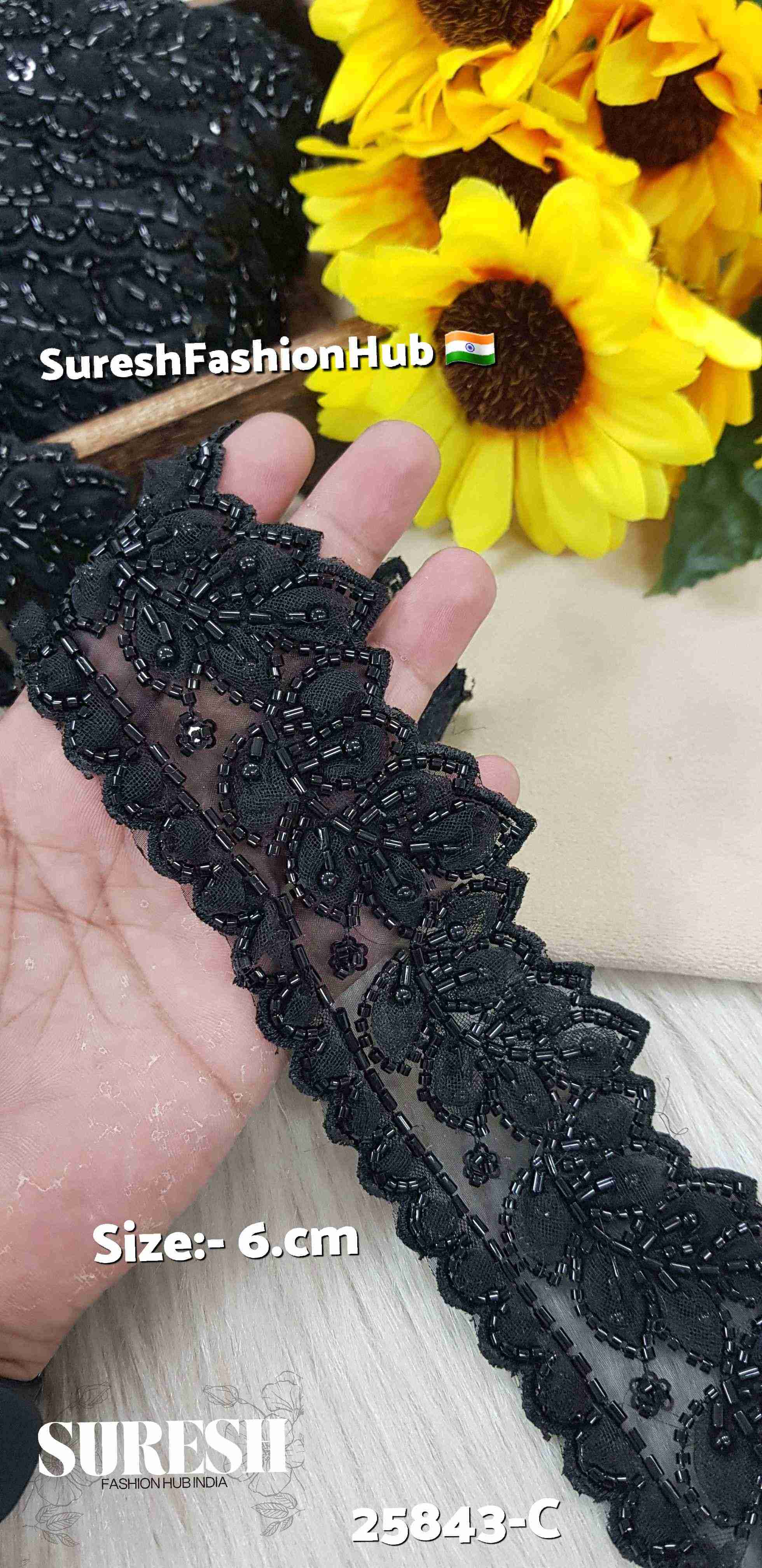 Black Pearl Elegance Floral Organza Lace