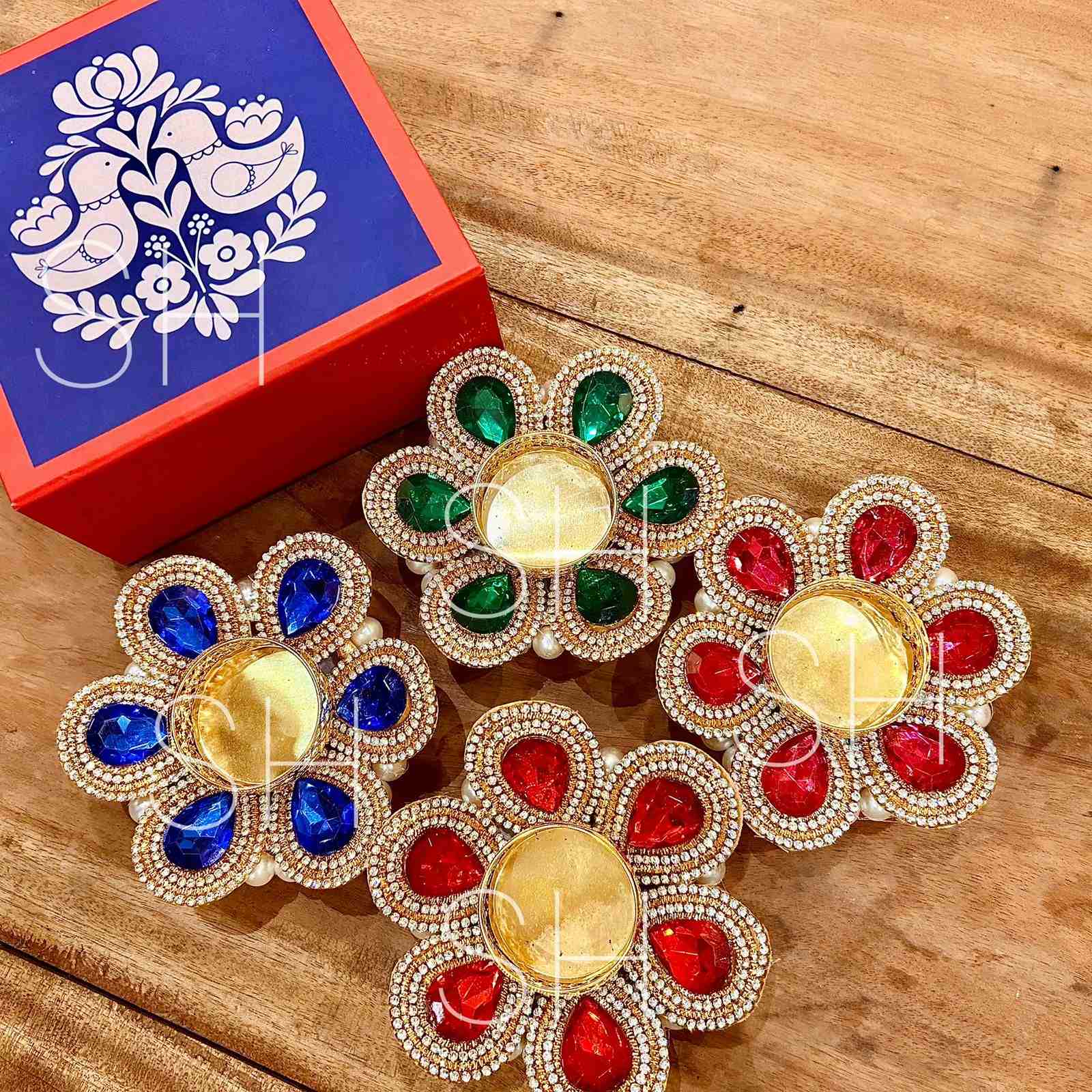Radiant Stone Studded Diya Pair With box