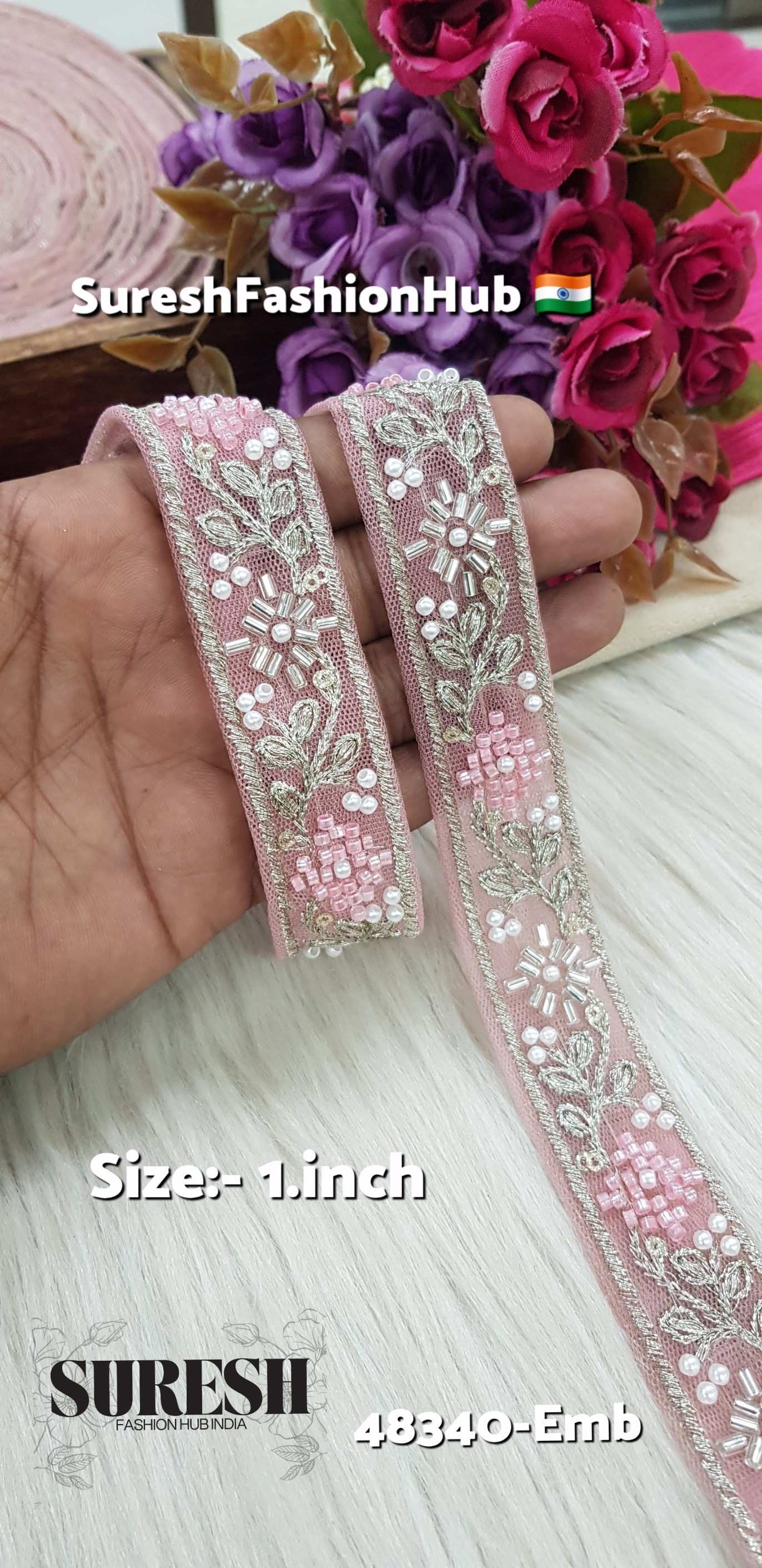 Pink Tone-to-Tone Machine Hand Embroidery Lace – 48340-EMB